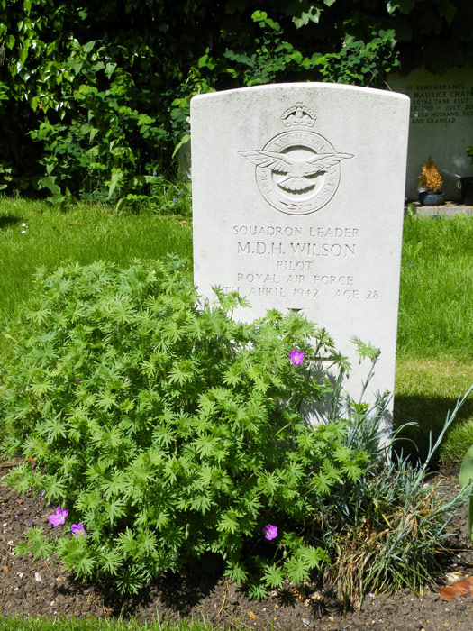 The grave of Squadron Leader Drummond' Jock' Wilson in the Commonwealth War Graves Cemetery in Wyton